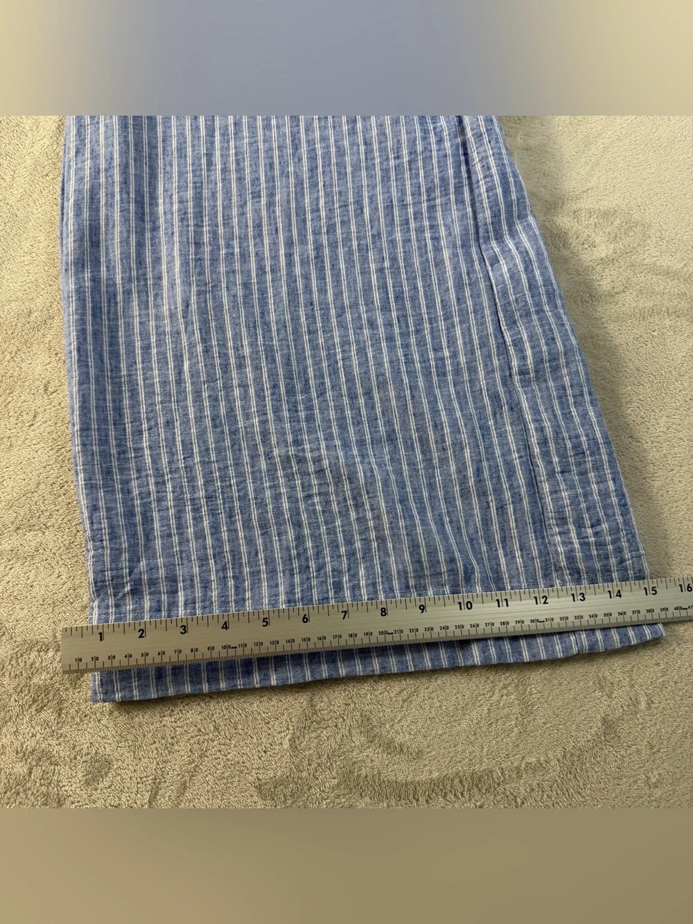 Max Studio London Womens Wide Leg Trousers L Blue White Striped Drawstring